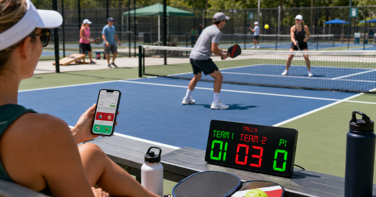 Portable Tally scoreboard during pickleball