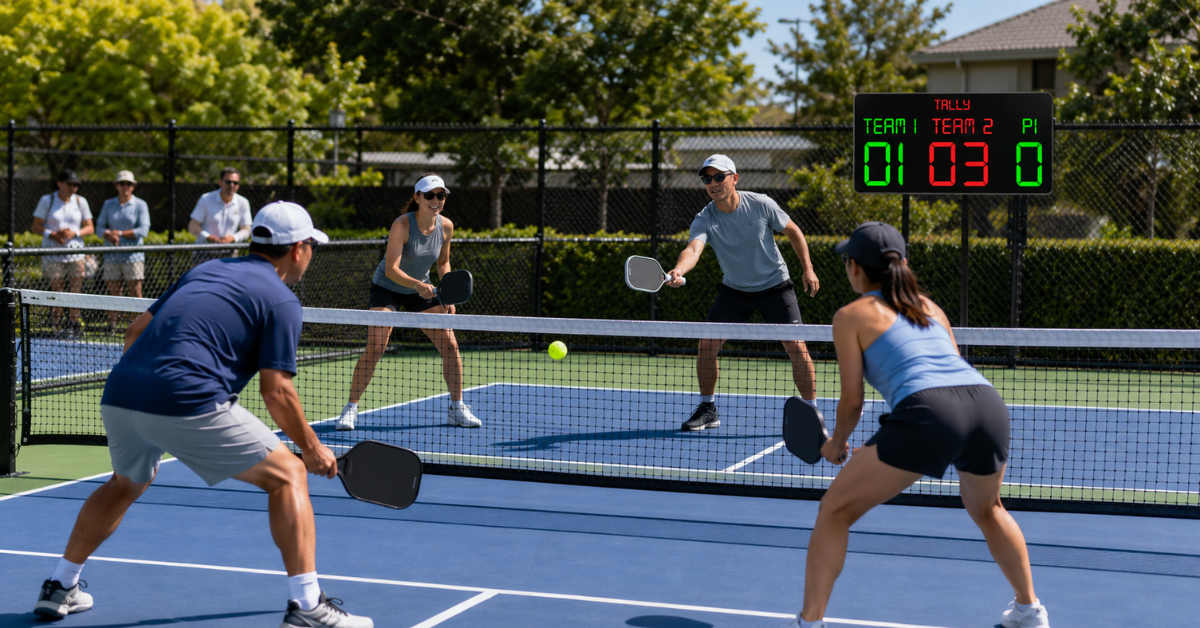 Visible Tally scoreboard during outdoor pickleball play